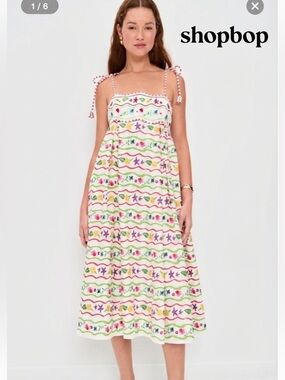 CeliaB Lola Floral White Midi Dress with Multicolor Embroidered Stripes Shopbop